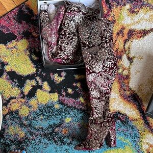 Liliana Burgundy and Gold Over the Knee Boots